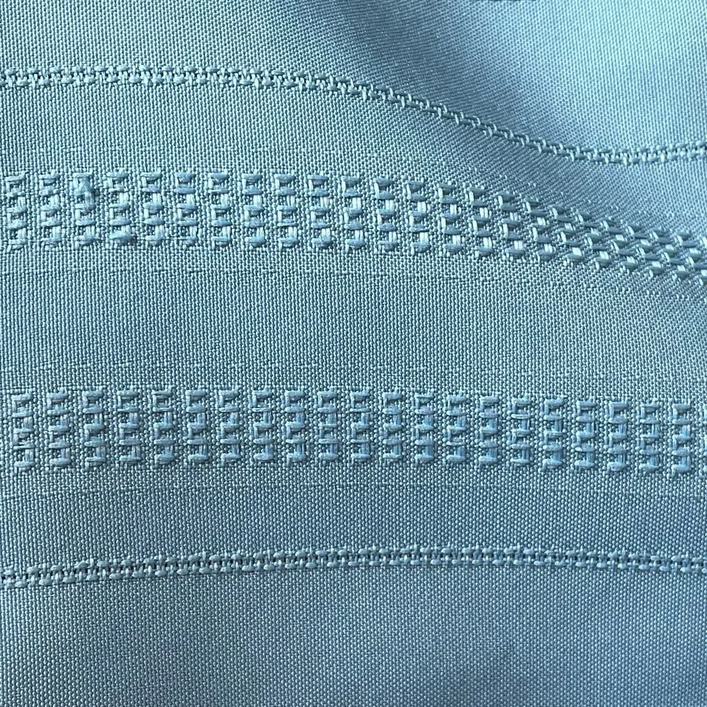 Vintage Blue Woven Damask Tablecloth Rectangular Striped 1980s Fabric Craft
